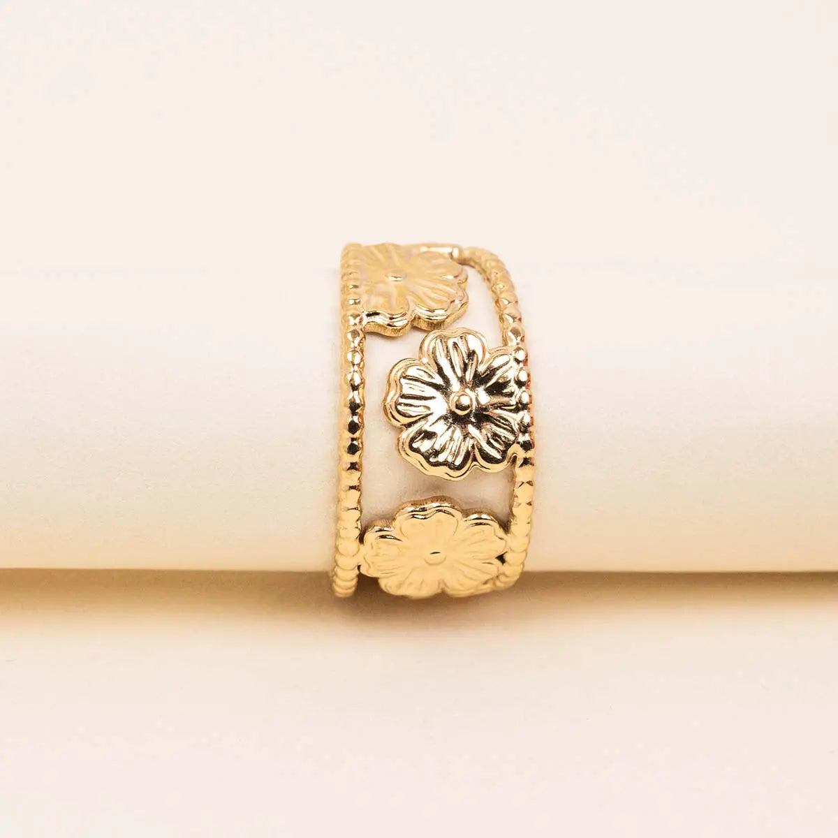 Bague trèfle - Fanny - Acier doré