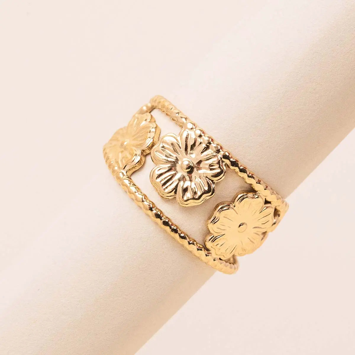 Bague trèfle - Fanny - Acier doré