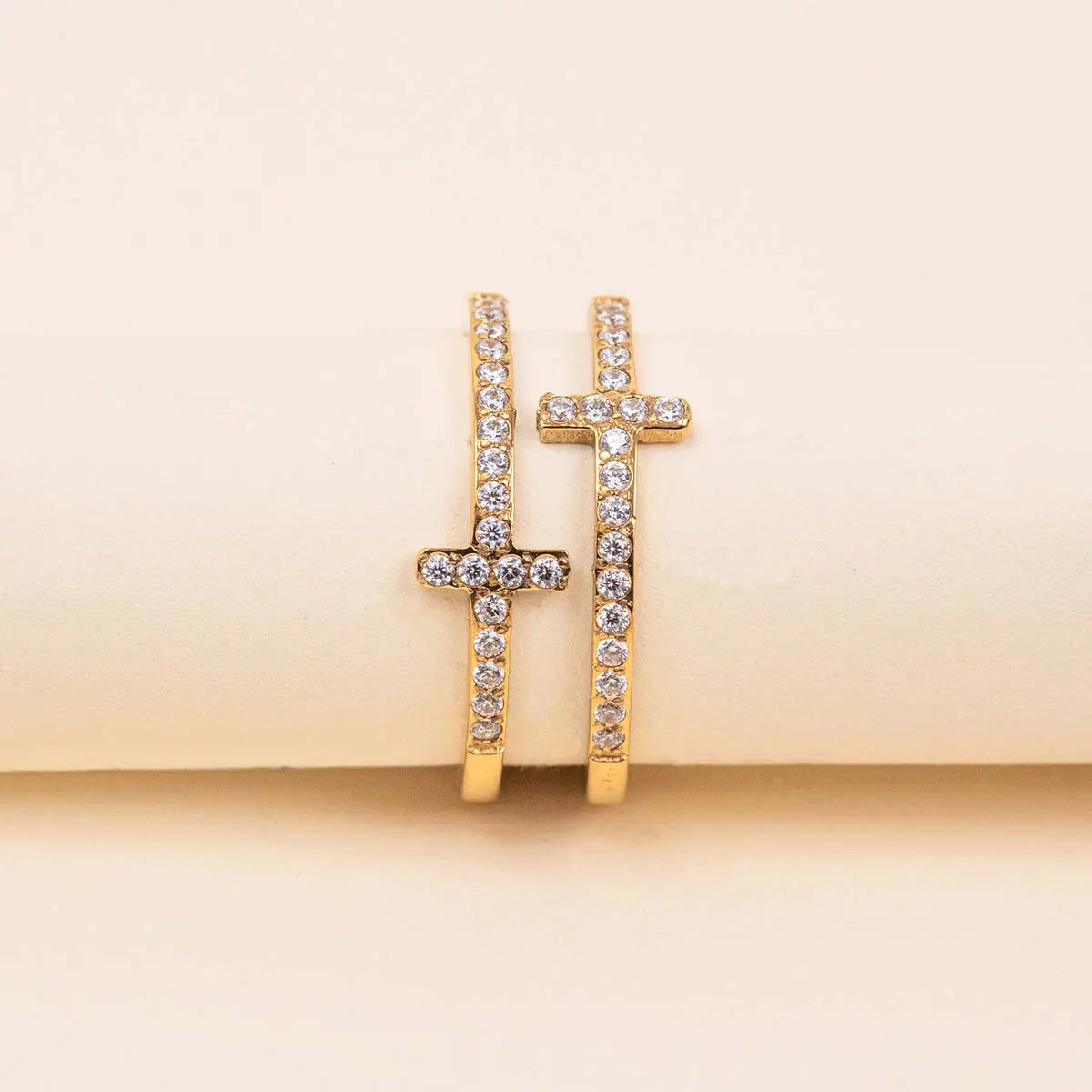 Bague double - Victoria - Acier doré