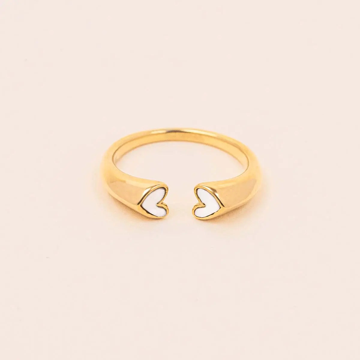 Bague coeur Blanc - Solènne - Acier doré