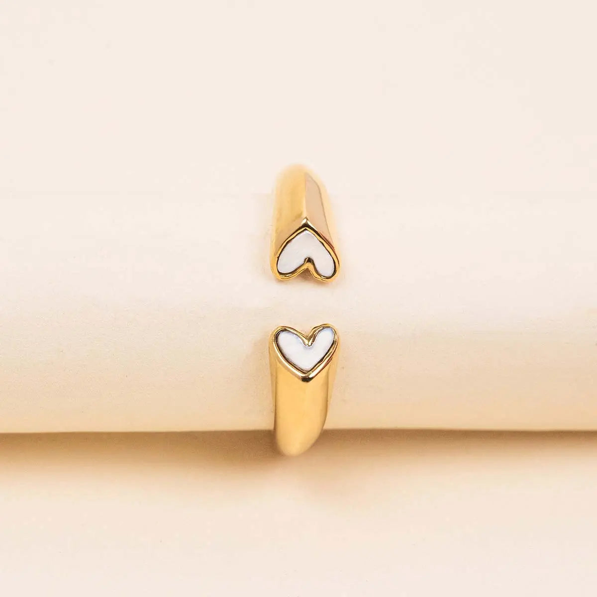 Bague coeur Blanc - Solènne - Acier doré