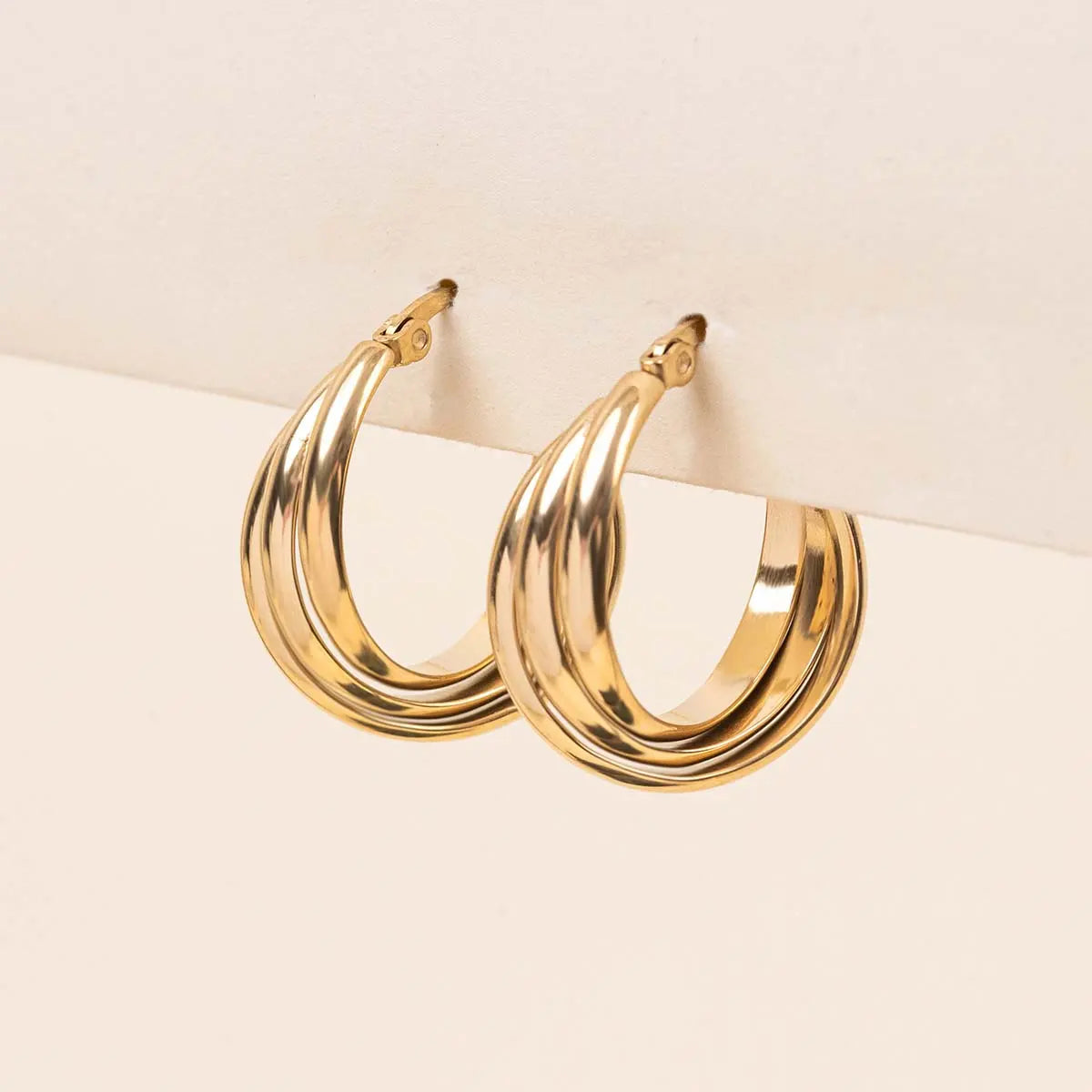 Boucles d'oreilles triple - Alice - Acier doré