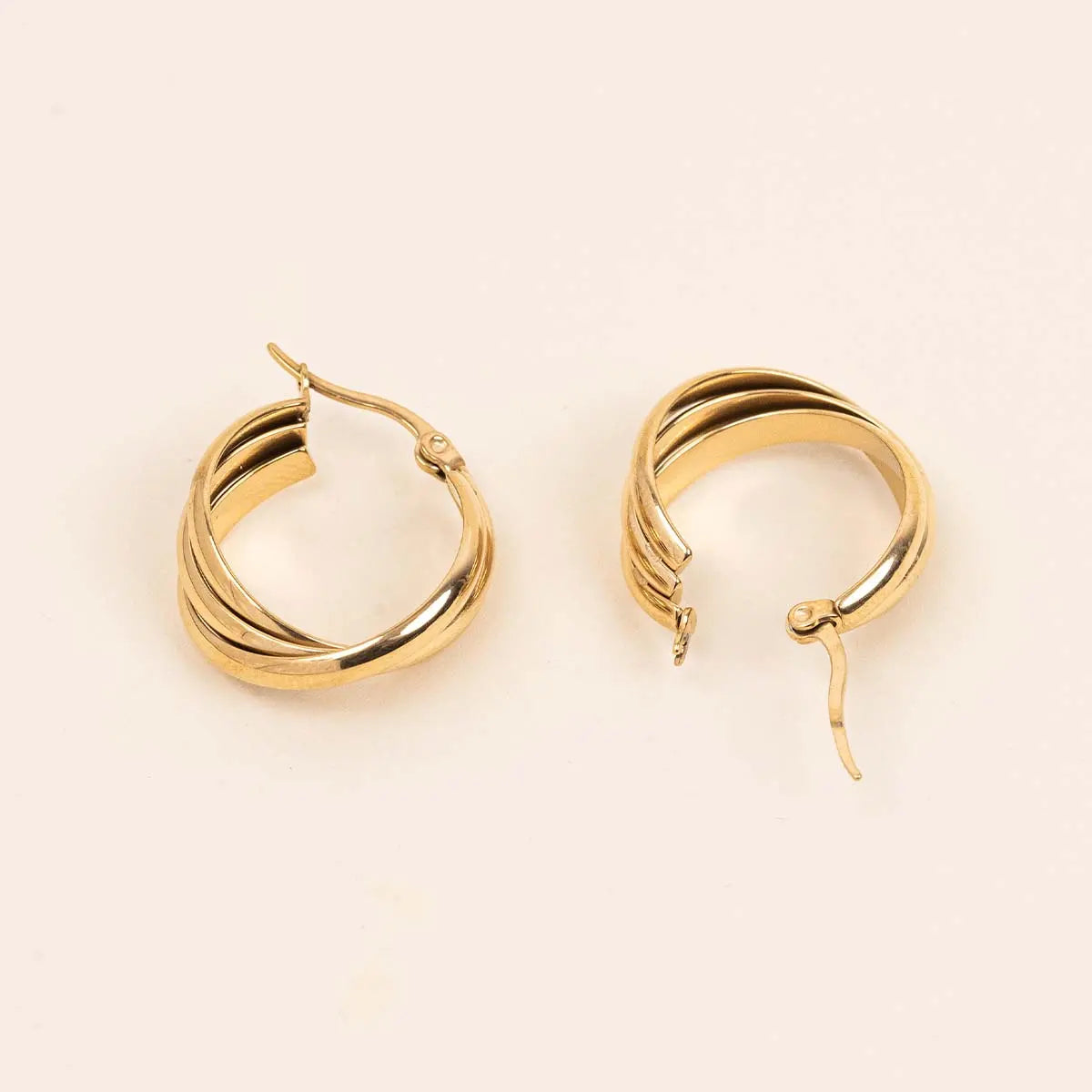 Boucles d'oreilles triple - Alice - Acier doré