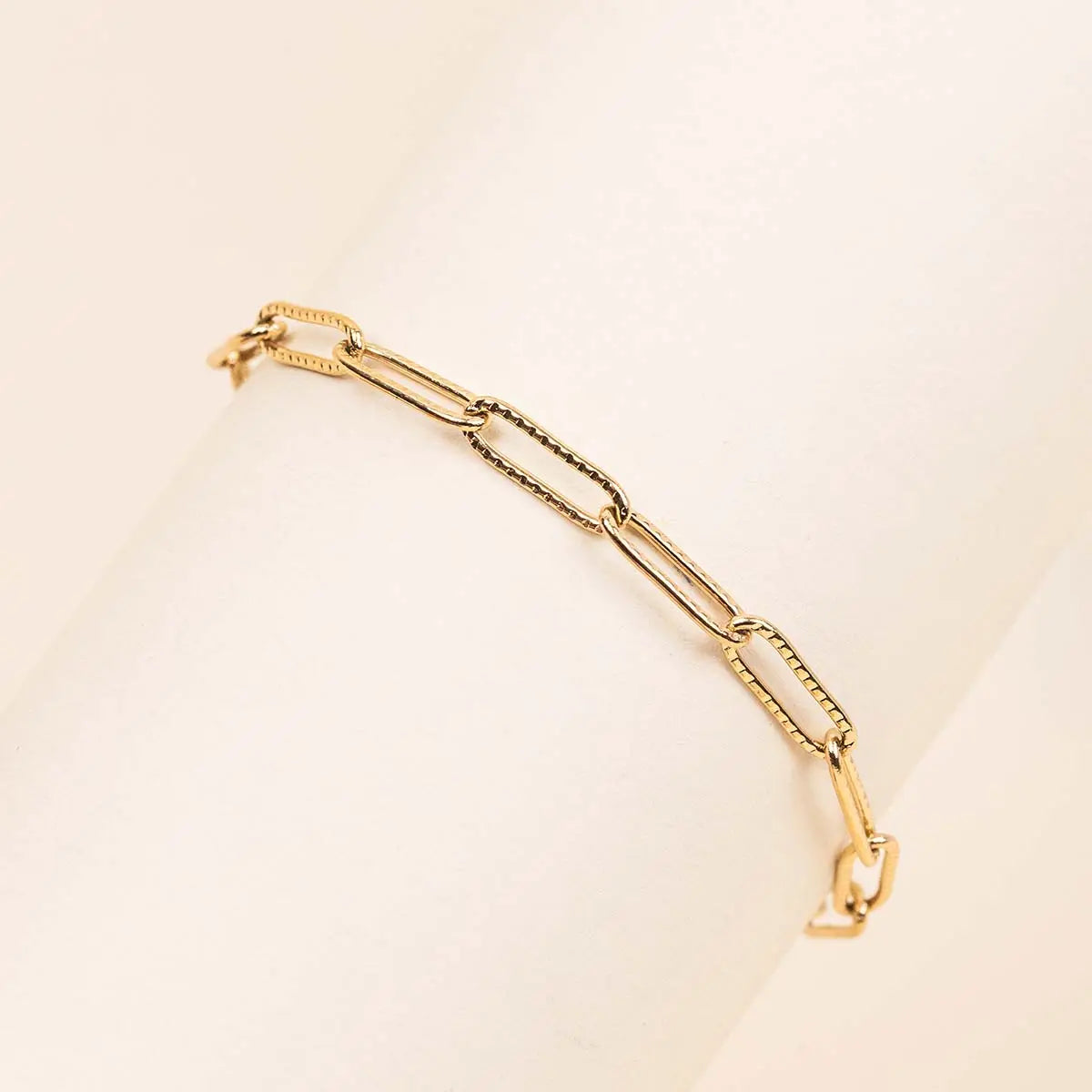 Bracelet maillons fins texturés - Alice - Acier doré