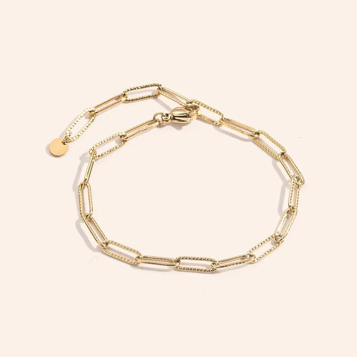 Bracelet maillons fins texturés - Alice - Acier doré