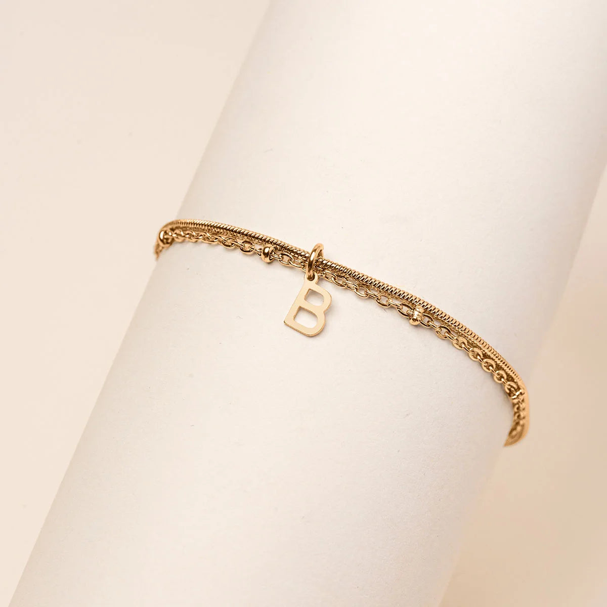 Bracelet double rang lettre à personnaliser - Doré