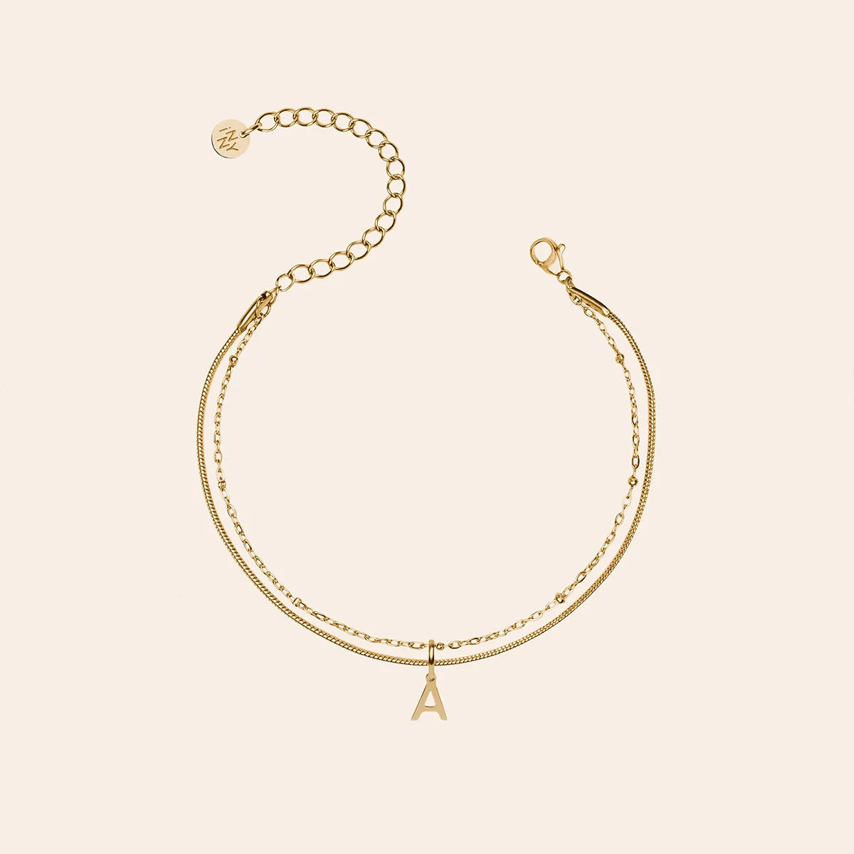 Bracelet double rang lettre à personnaliser - Doré