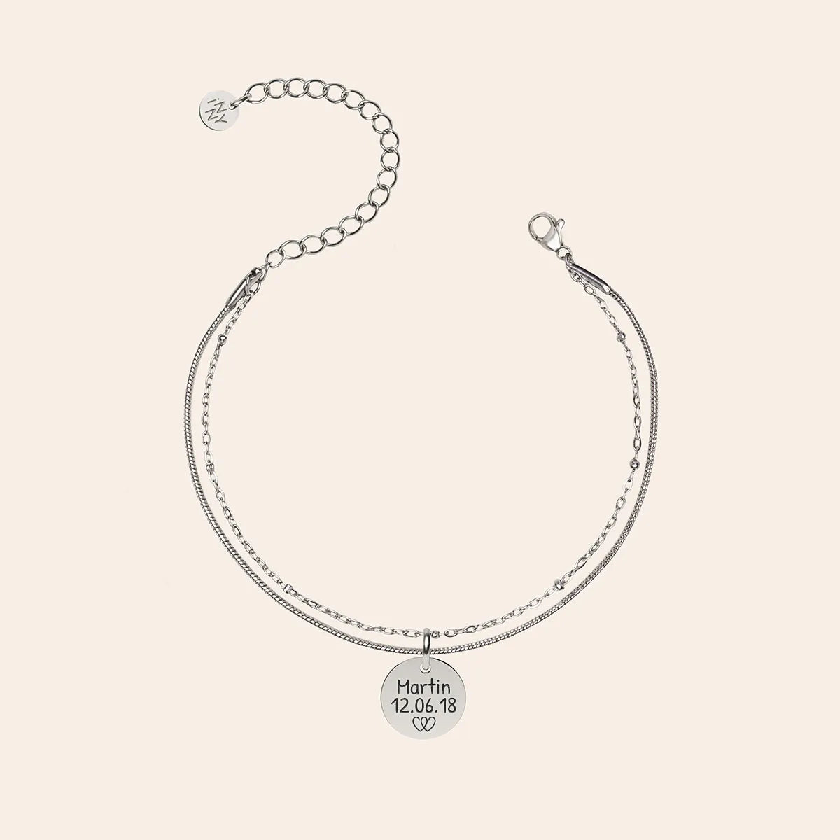 Bracelet double rang médaille à personnaliser - Acier