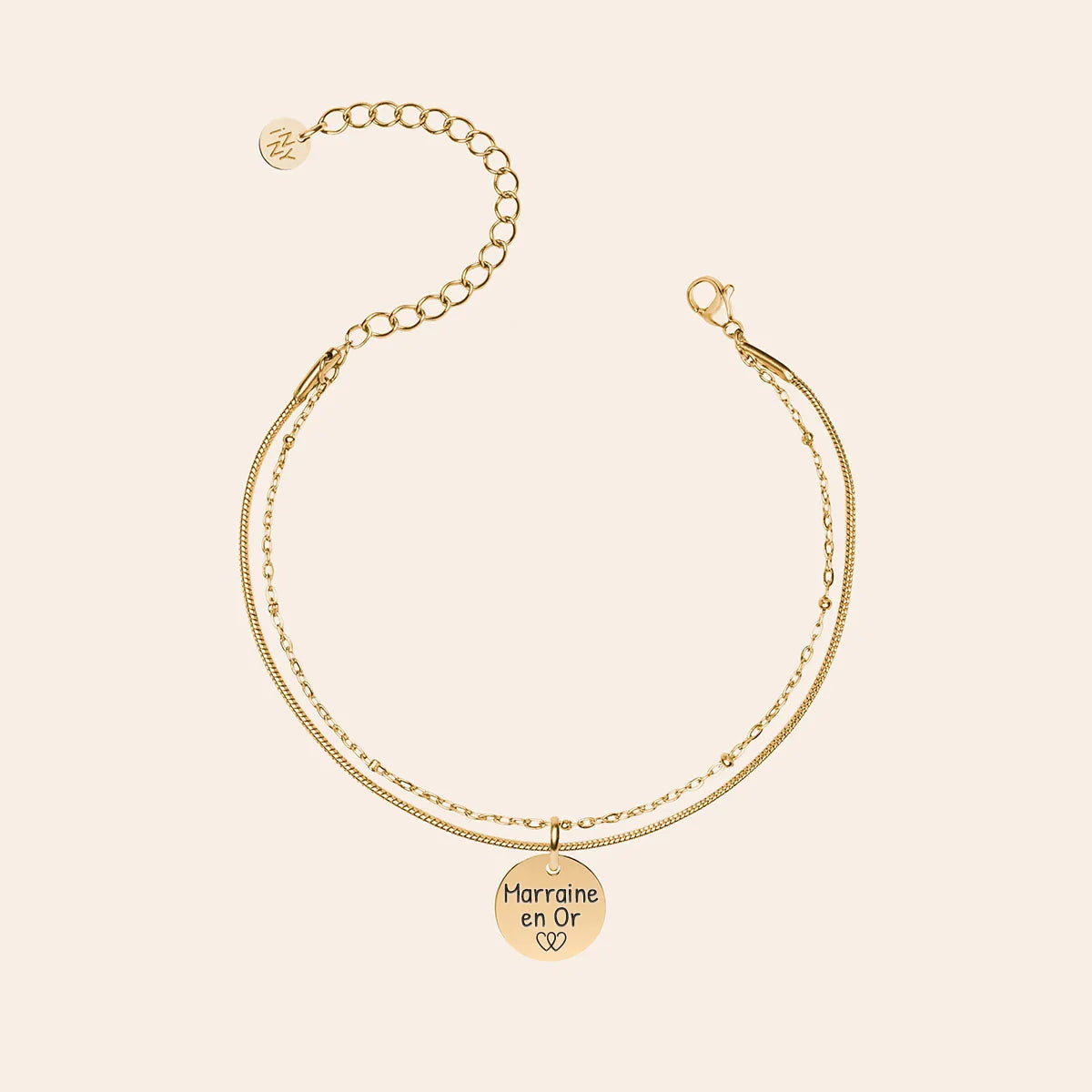 Bracelet double rang médaille à personnaliser - Doré