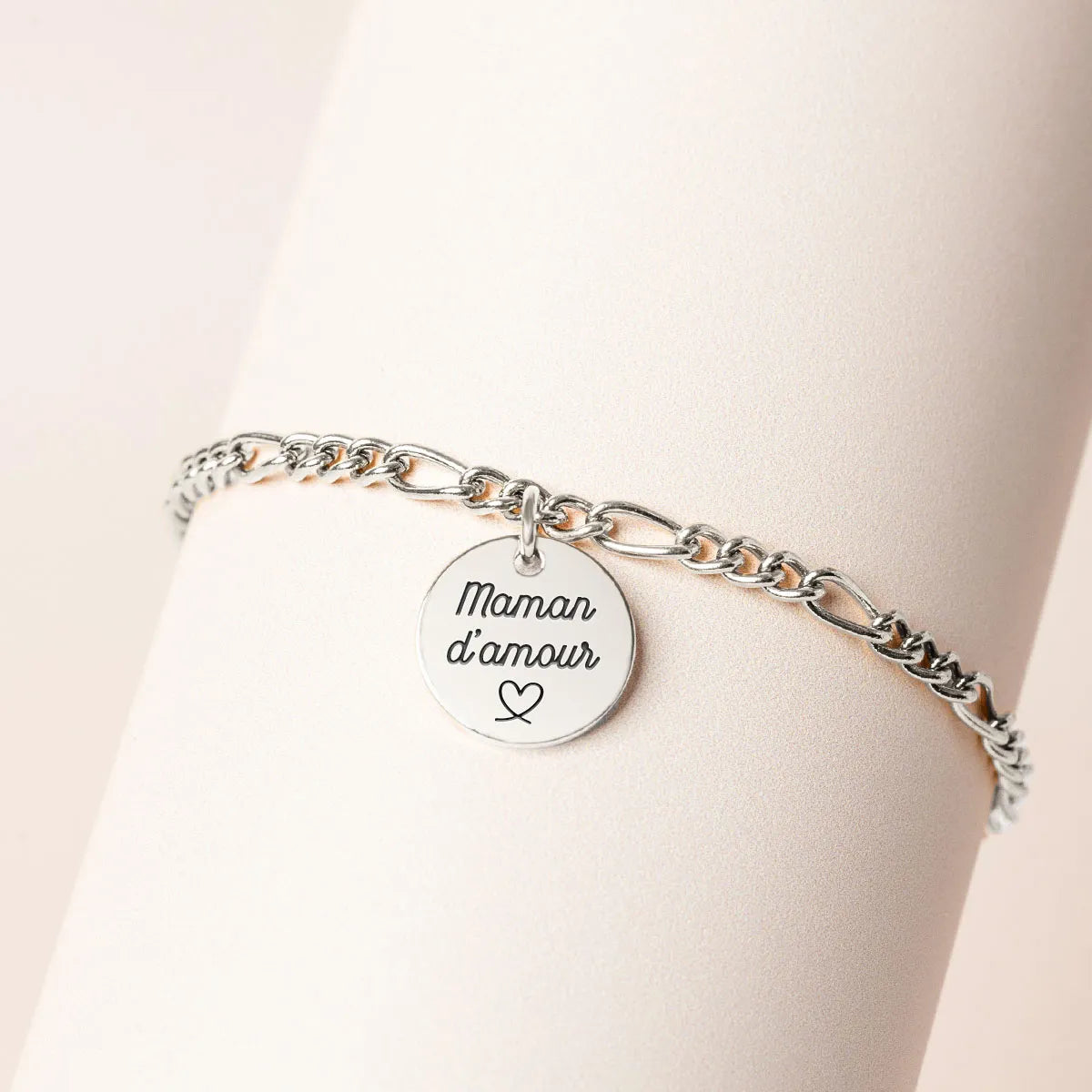 Bracelet chaîne figaro médaille à personnaliser - Acier