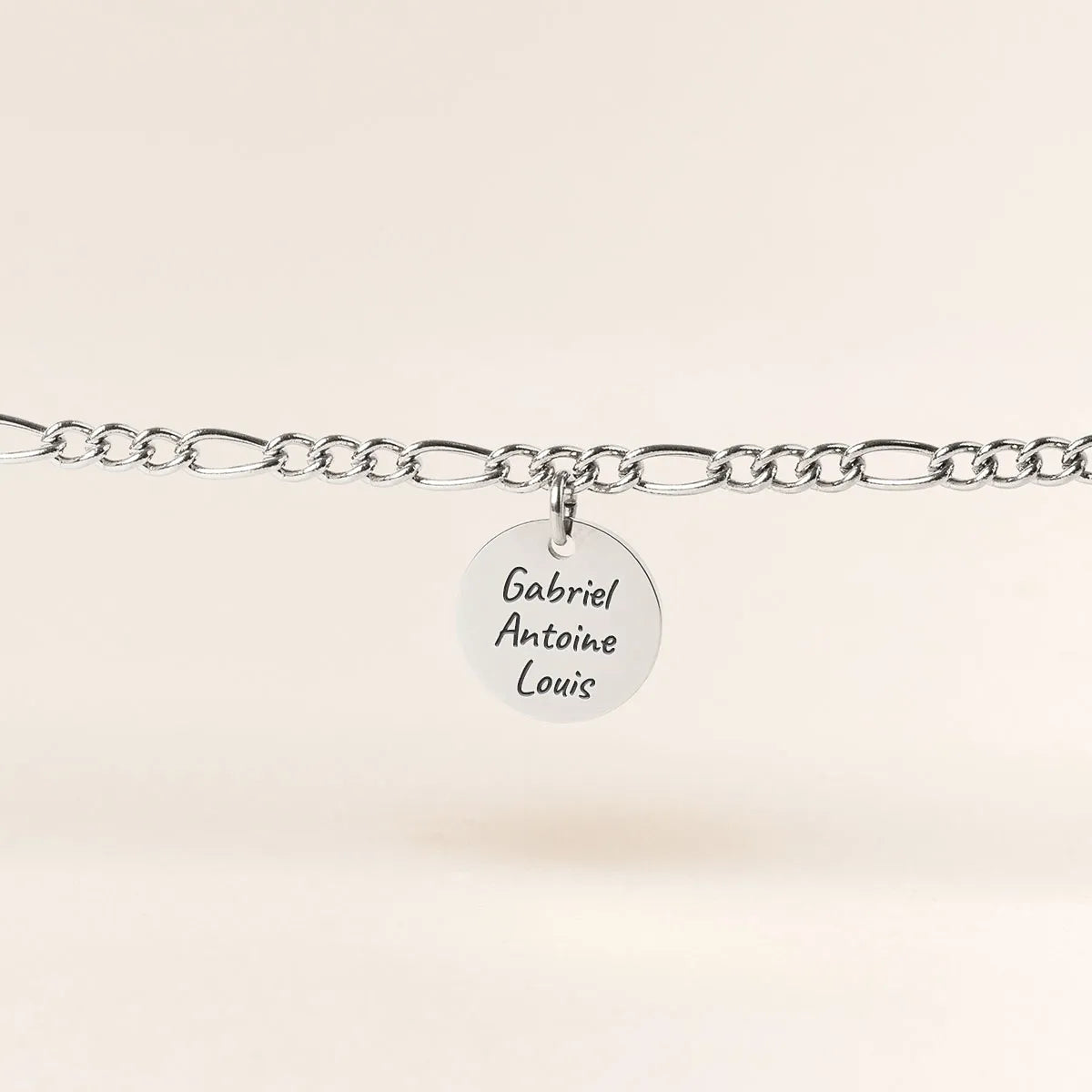 Bracelet chaîne figaro médaille à personnaliser - Acier