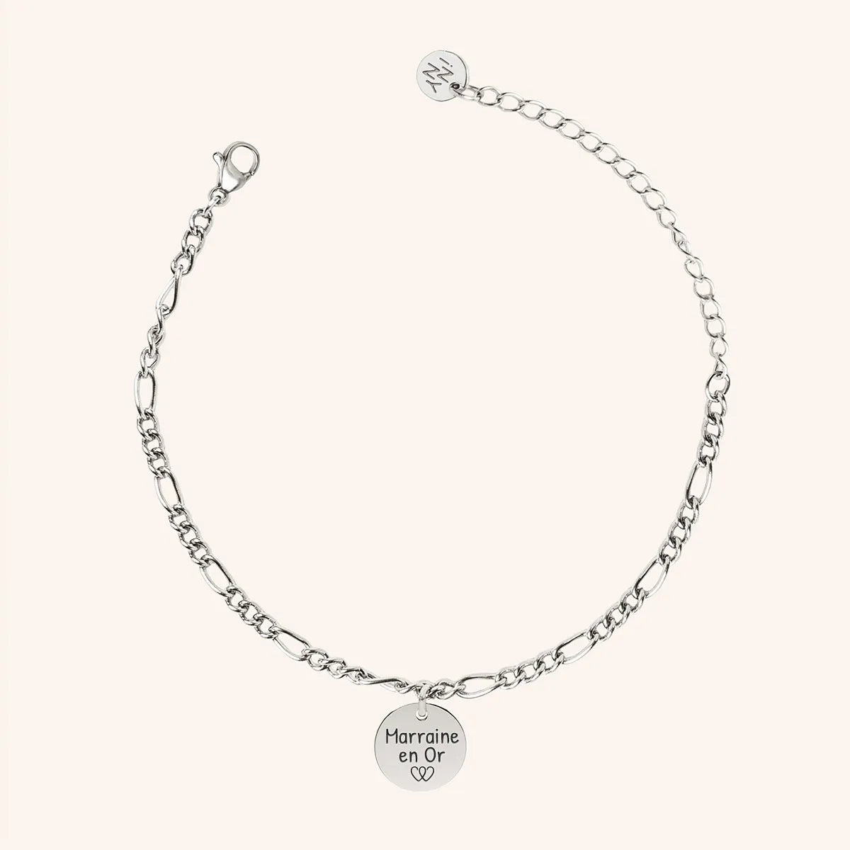 Bracelet chaîne figaro médaille à personnaliser - Acier