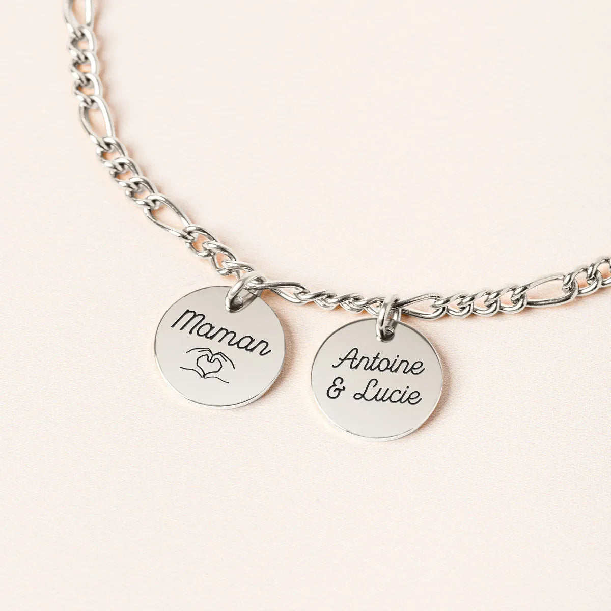 Bracelet chaîne figaro médaille à personnaliser - Acier