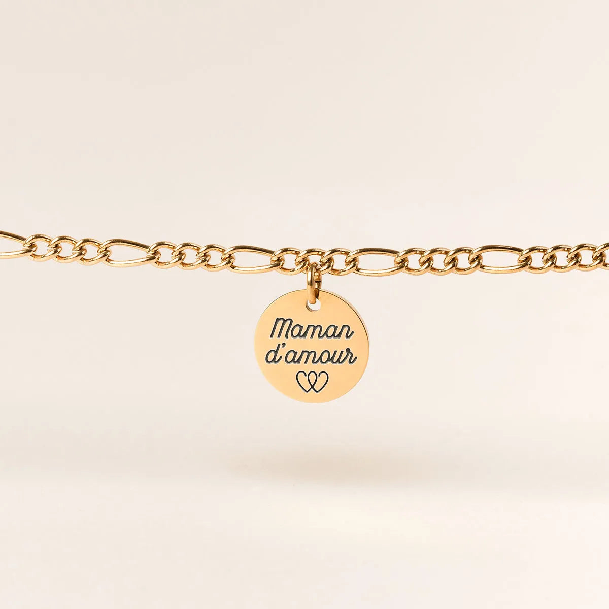 Bracelet chaîne figaro médaille à personnaliser - Doré
