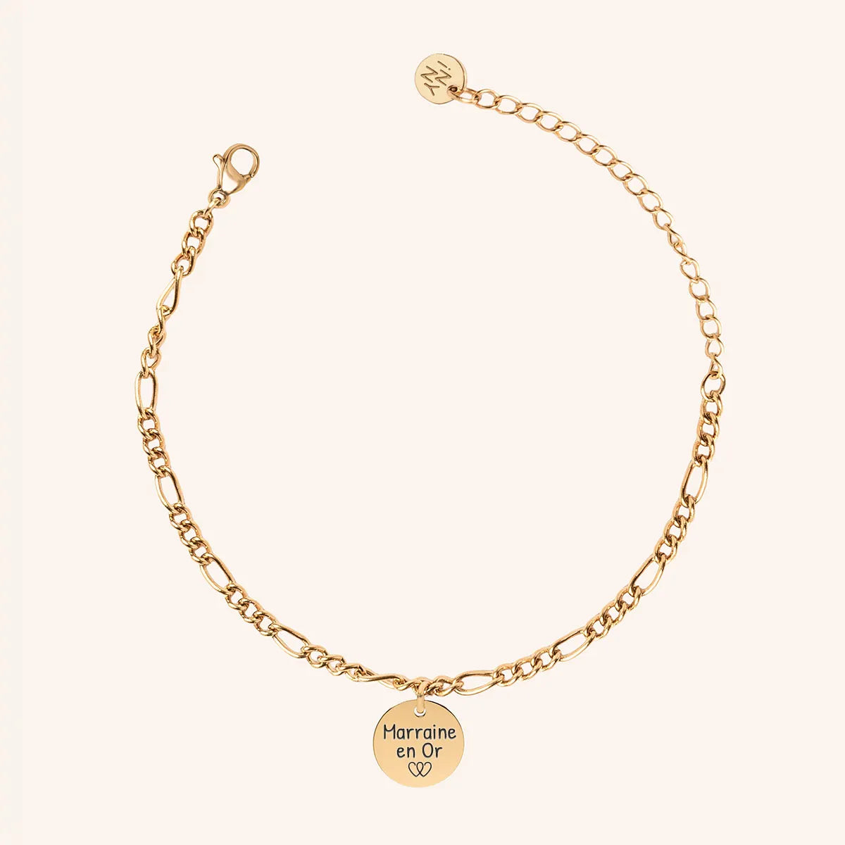 Bracelet chaîne figaro médaille à personnaliser - Doré