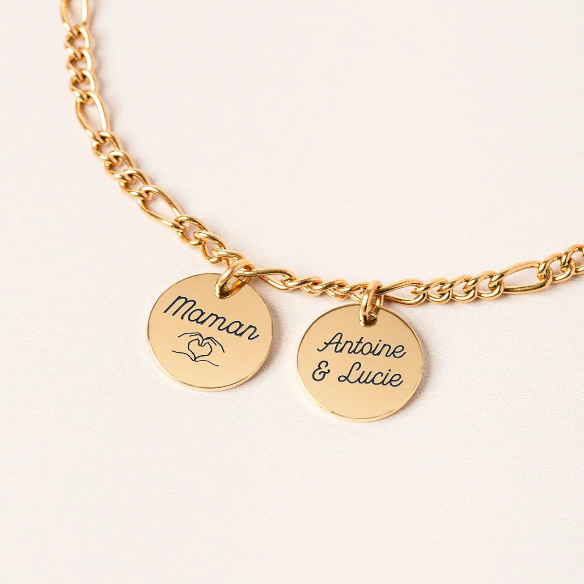 Bracelet chaîne figaro médaille à personnaliser - Doré