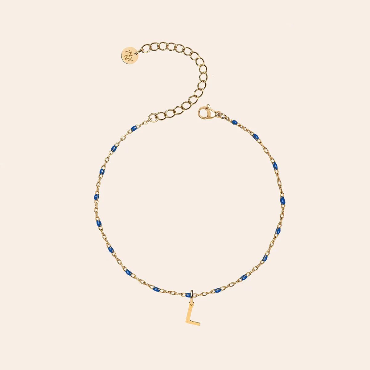 Bracelet chaîne perlée avec lettre à personnaliser - Doré