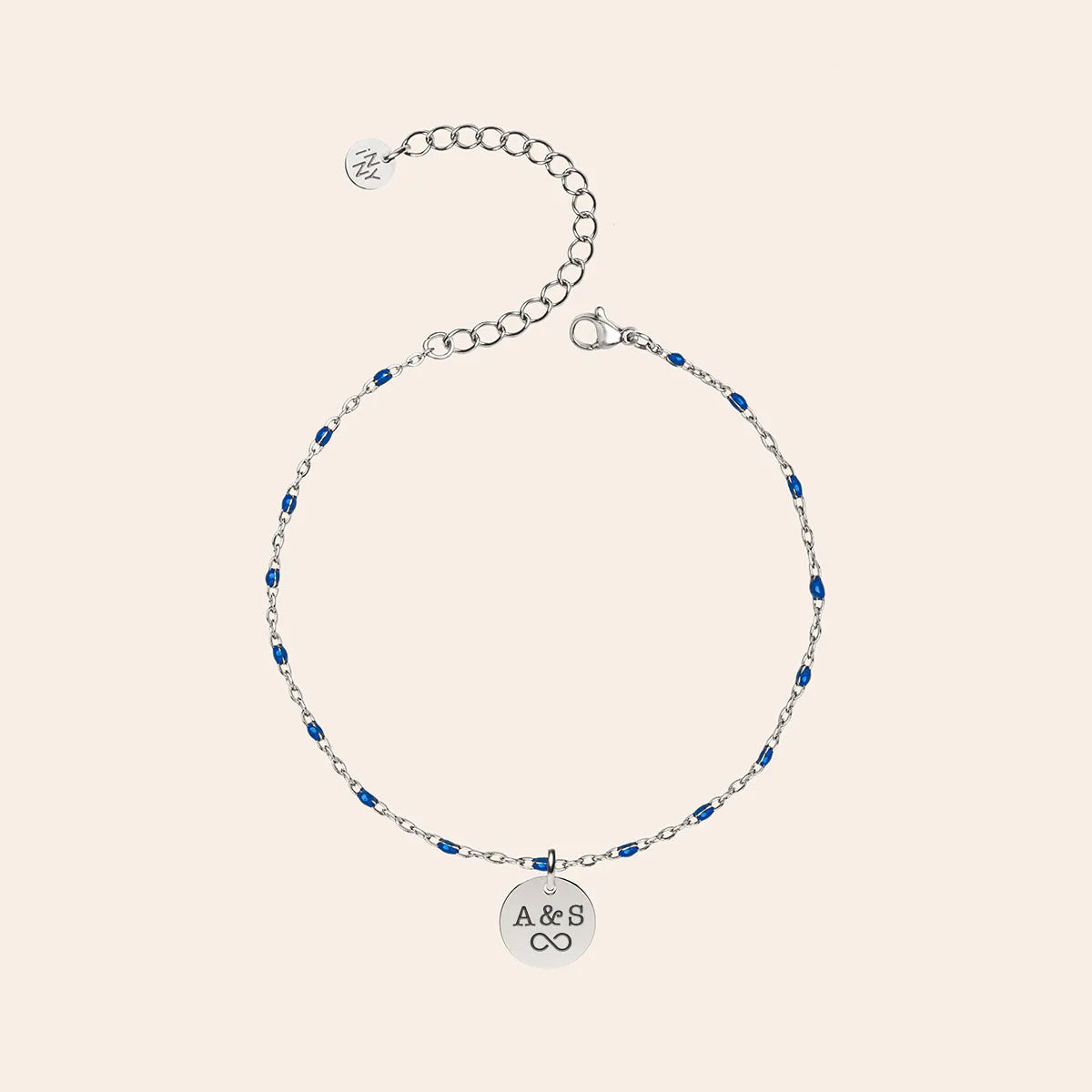 Bracelet chaîne perlée avec médaille à personnaliser - Acier