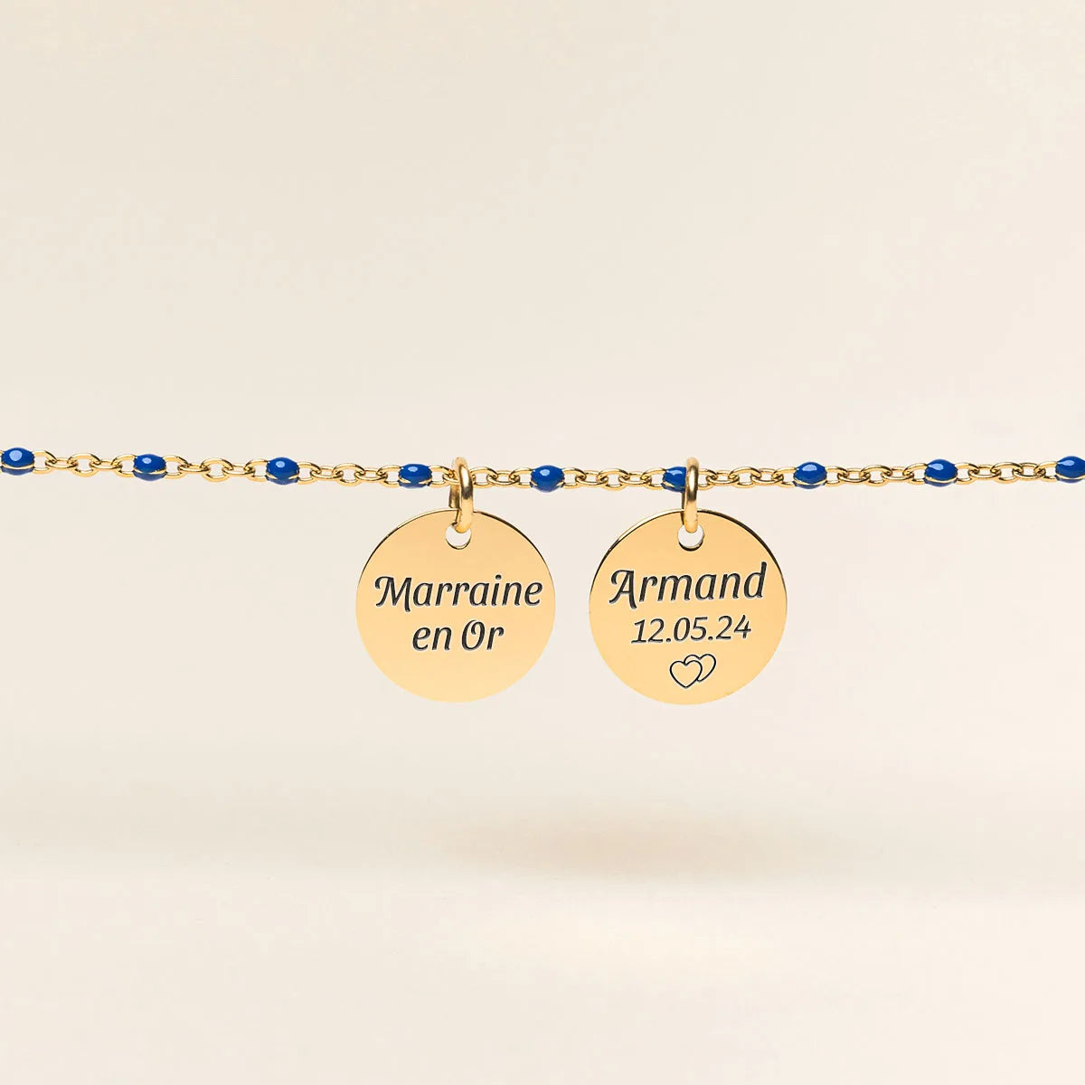 Bracelet chaîne perlée avec médaille à personnaliser - Doré