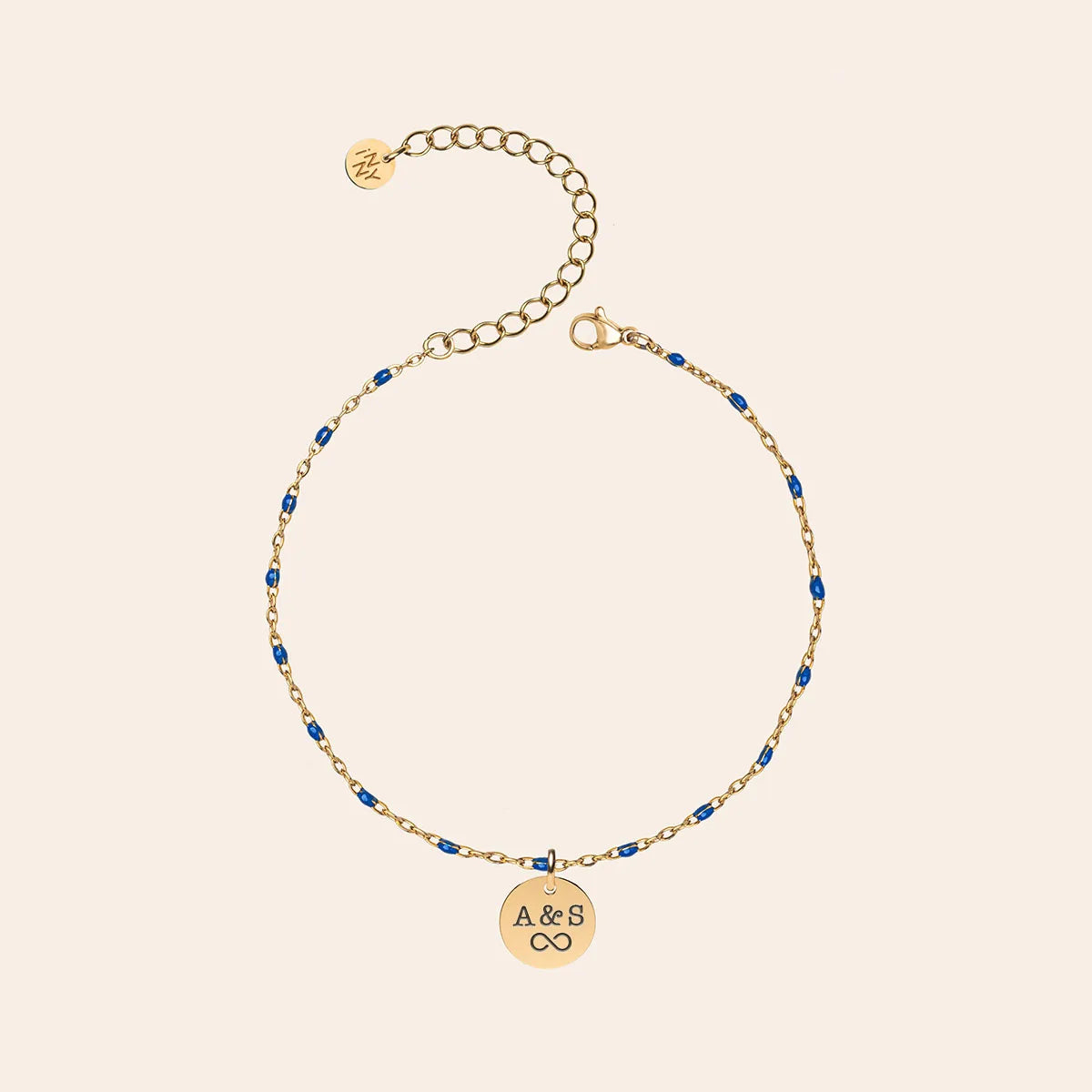 Bracelet chaîne perlée avec médaille à personnaliser - Doré