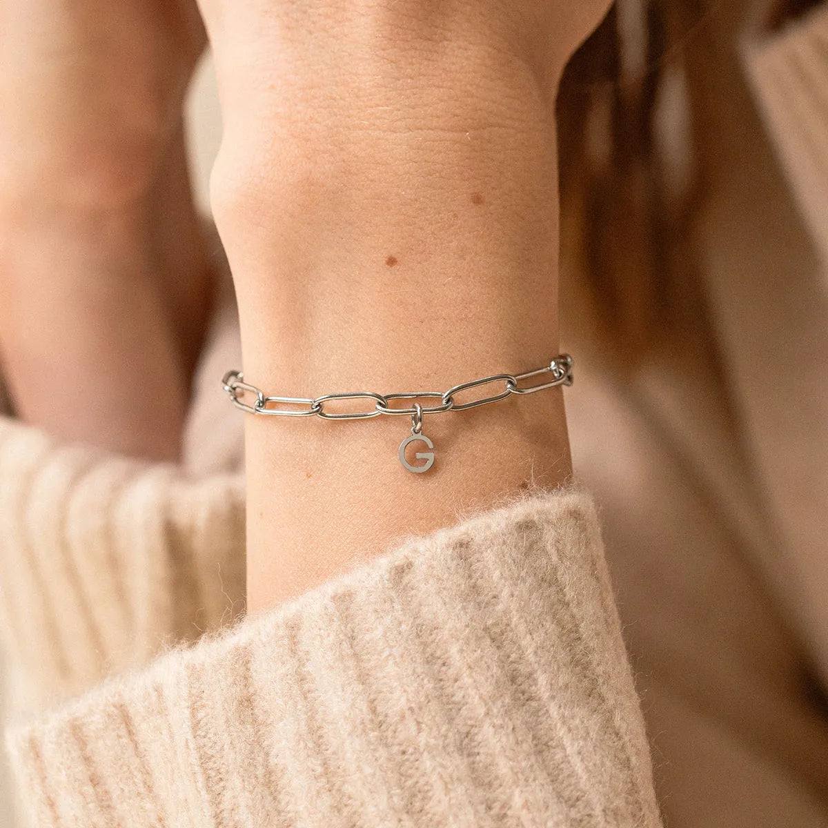 Bracelet chaîne trombone lettre à personnaliser - Acier