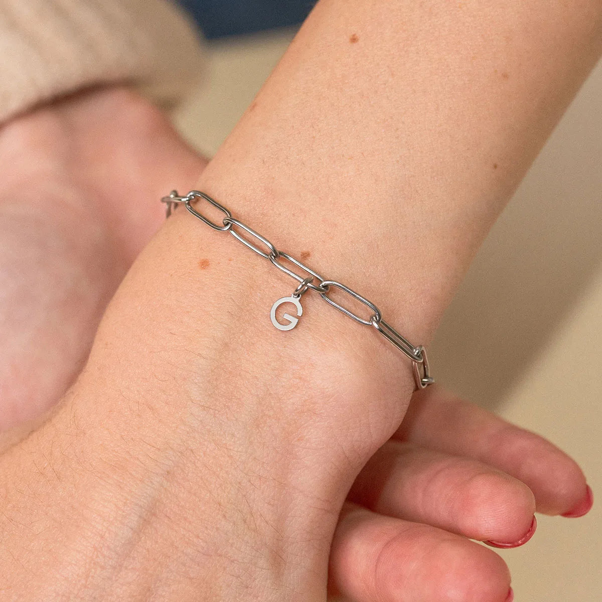 Bracelet chaîne trombone lettre à personnaliser - Acier