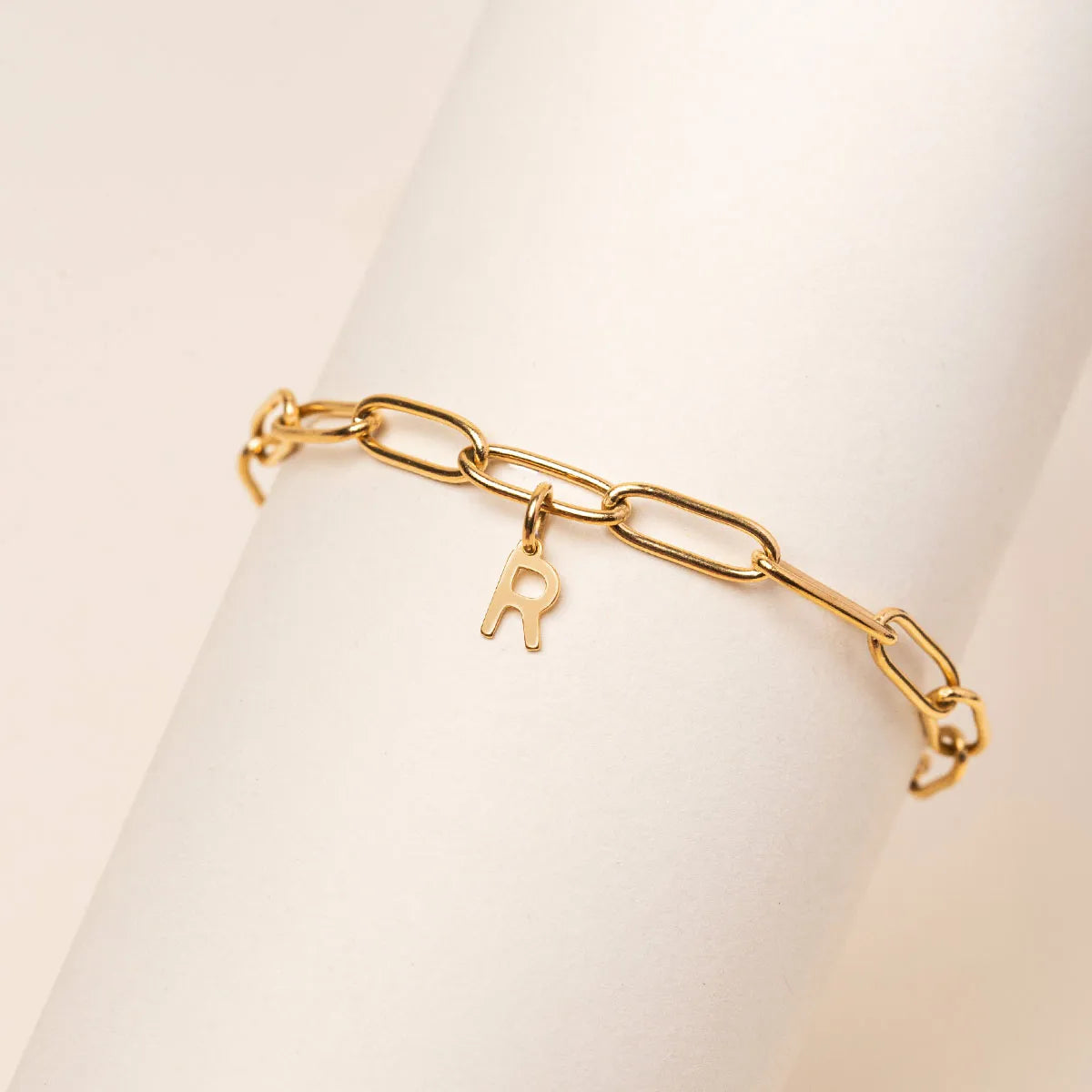 Bracelet chaîne trombone lettre à personnaliser - Doré