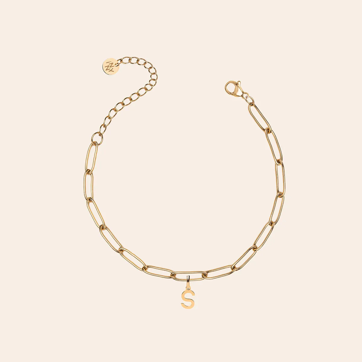 Bracelet chaîne trombone lettre à personnaliser - Doré