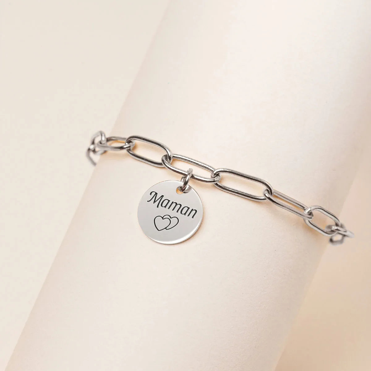 Bracelet chaîne trombone médaille à personnaliser - Acier