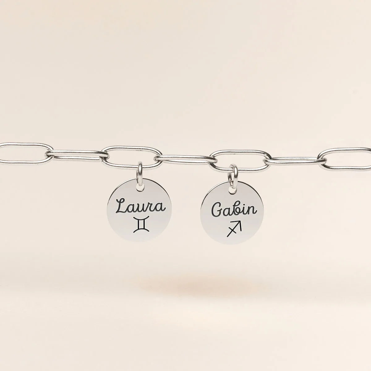 Bracelet chaîne trombone médaille à personnaliser - Acier