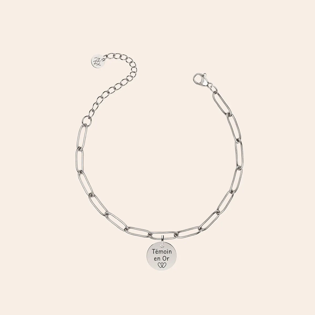 Bracelet chaîne trombone médaille à personnaliser - Acier