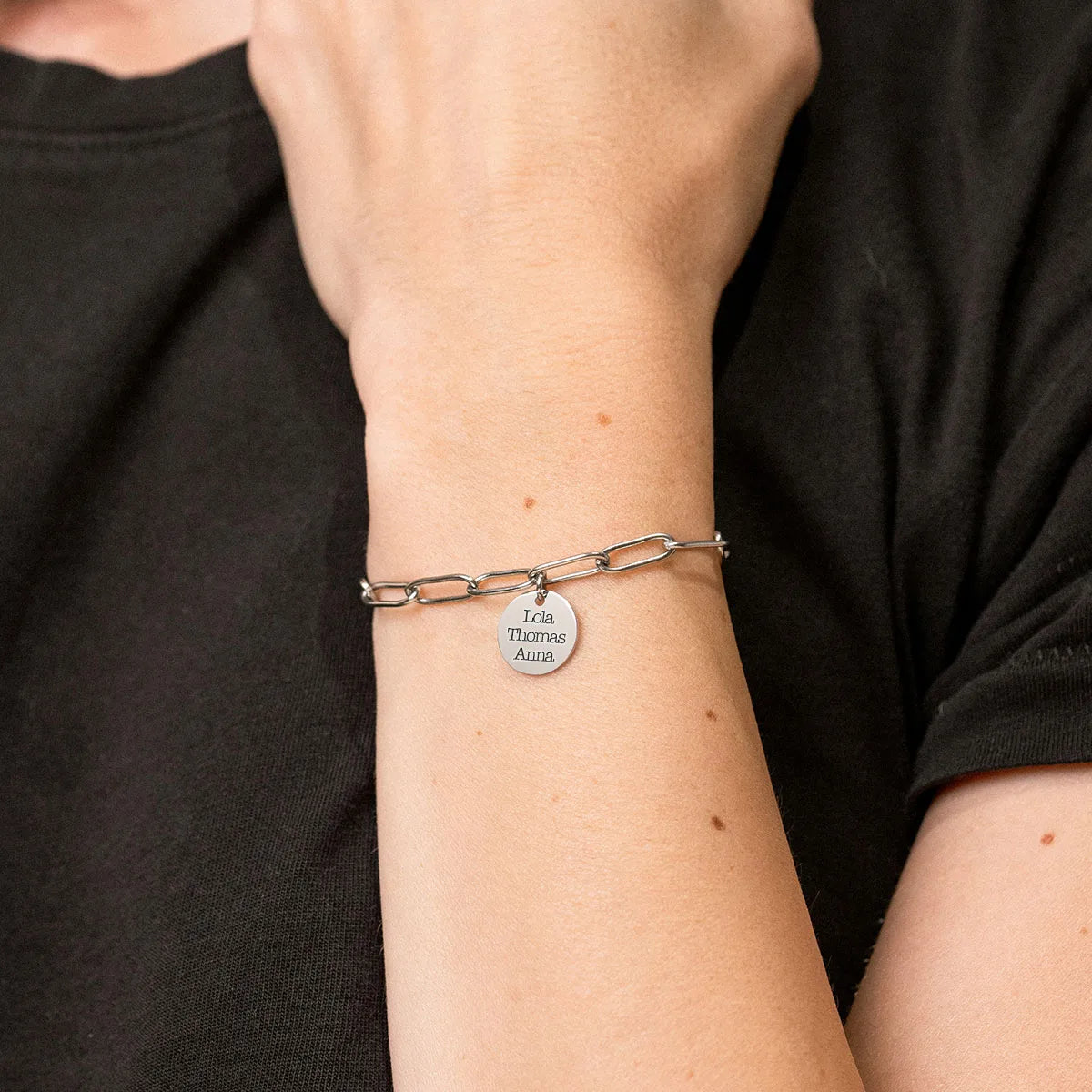 Bracelet chaîne trombone médaille à personnaliser - Acier