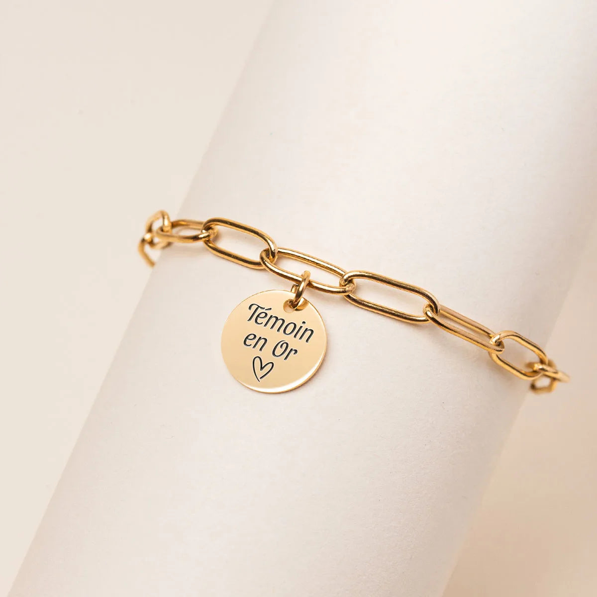 Bracelet chaîne trombone médaille à personnaliser - Doré