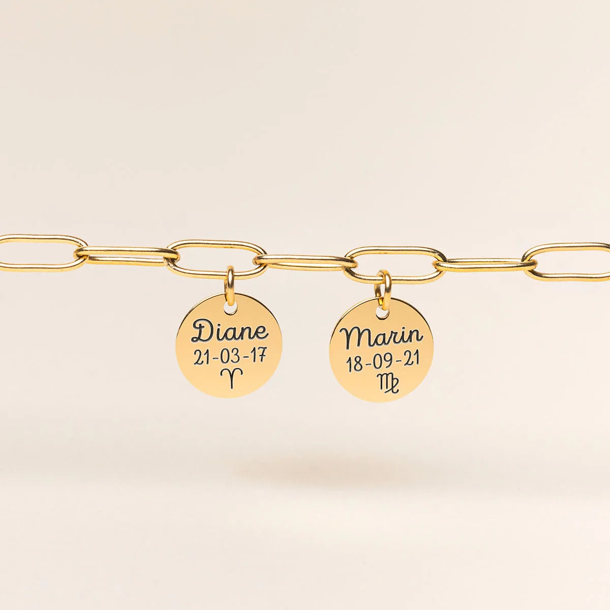 Bracelet chaîne trombone médaille à personnaliser - Doré