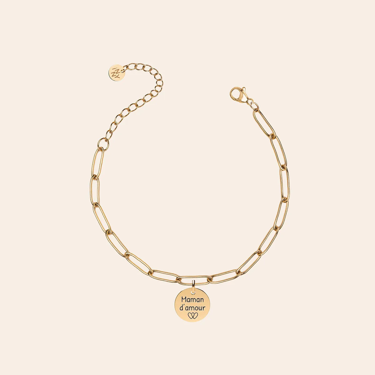 Bracelet chaîne trombone médaille à personnaliser - Doré