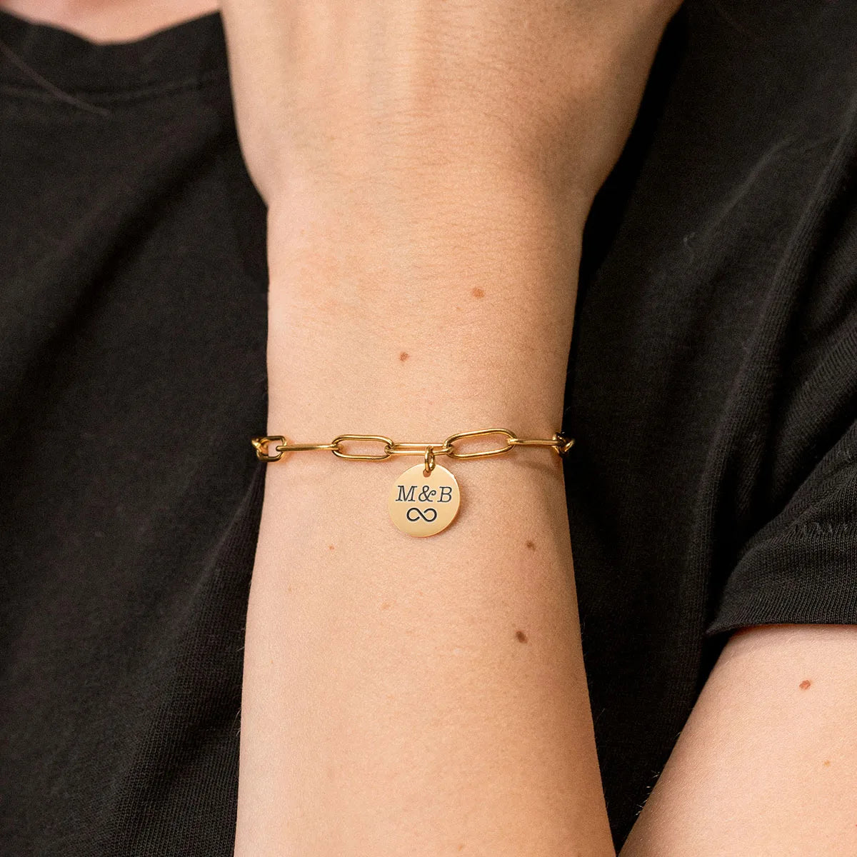 Bracelet chaîne trombone médaille à personnaliser - Doré