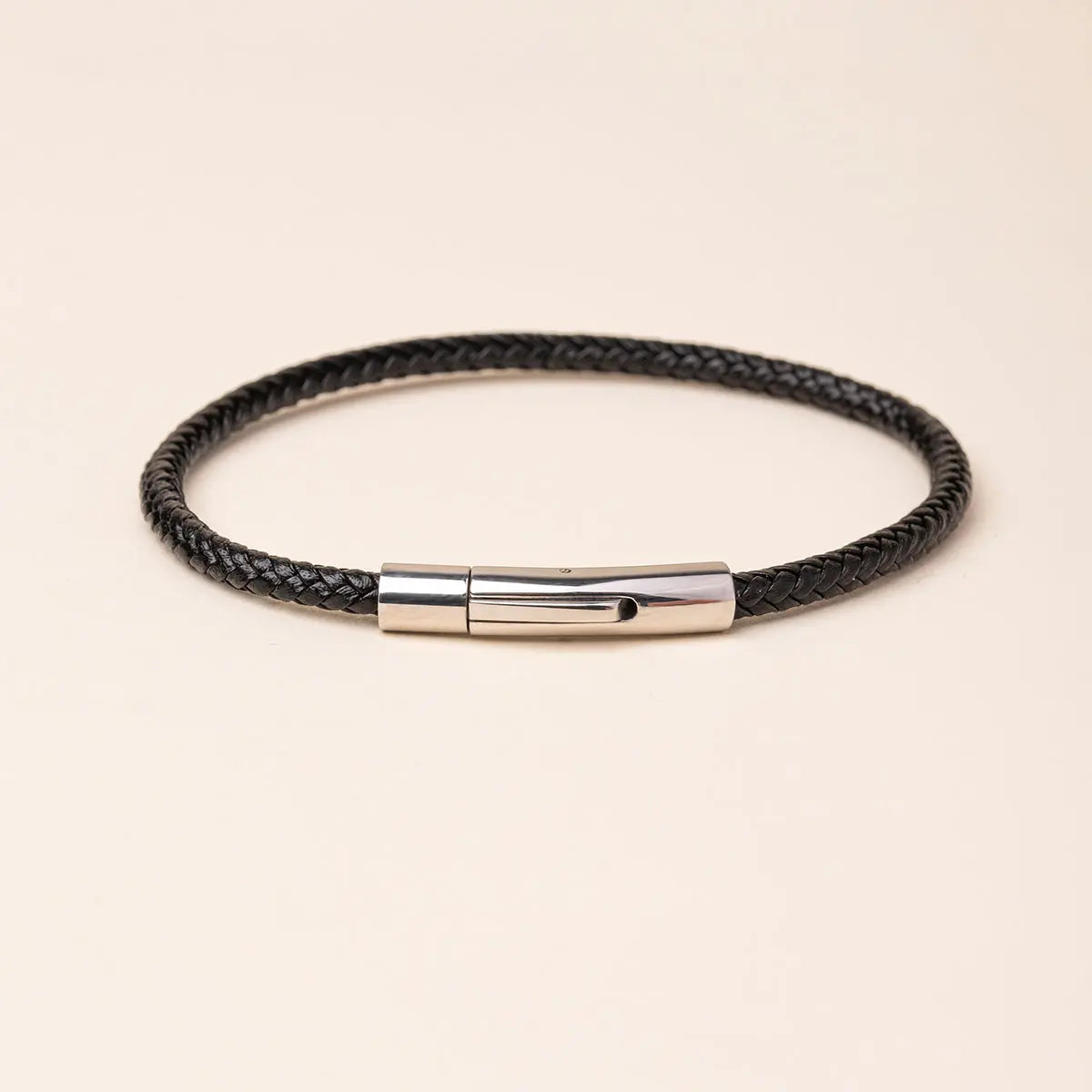 Bracelet en cuir noir - Acier