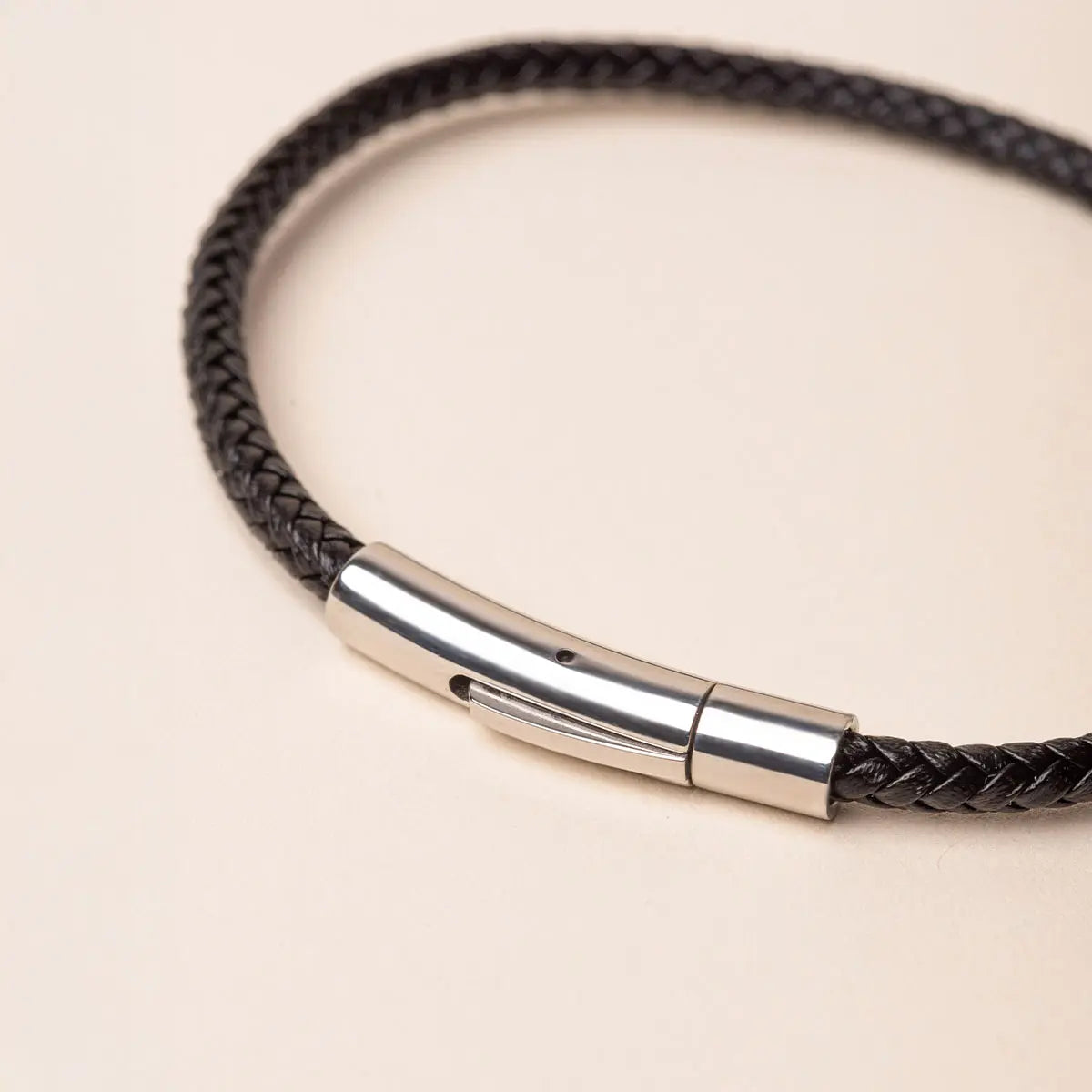Bracelet en cuir noir - Acier