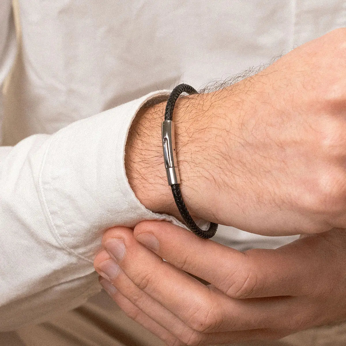 Bracelet en cuir noir - Acier