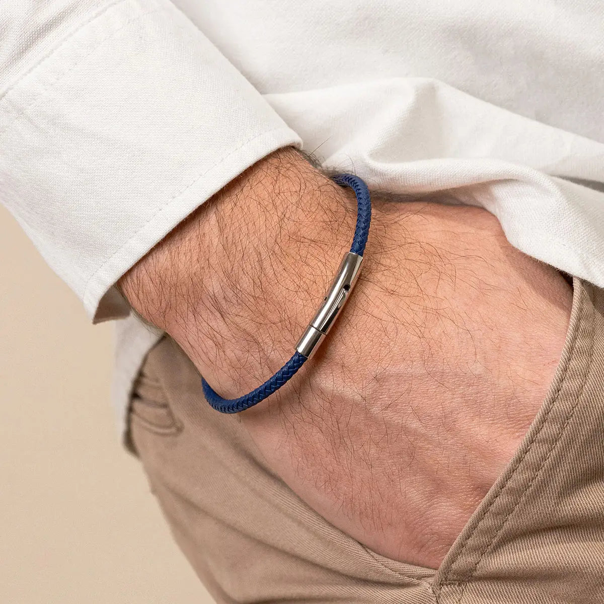 Bracelet en cuir bleu - Acier