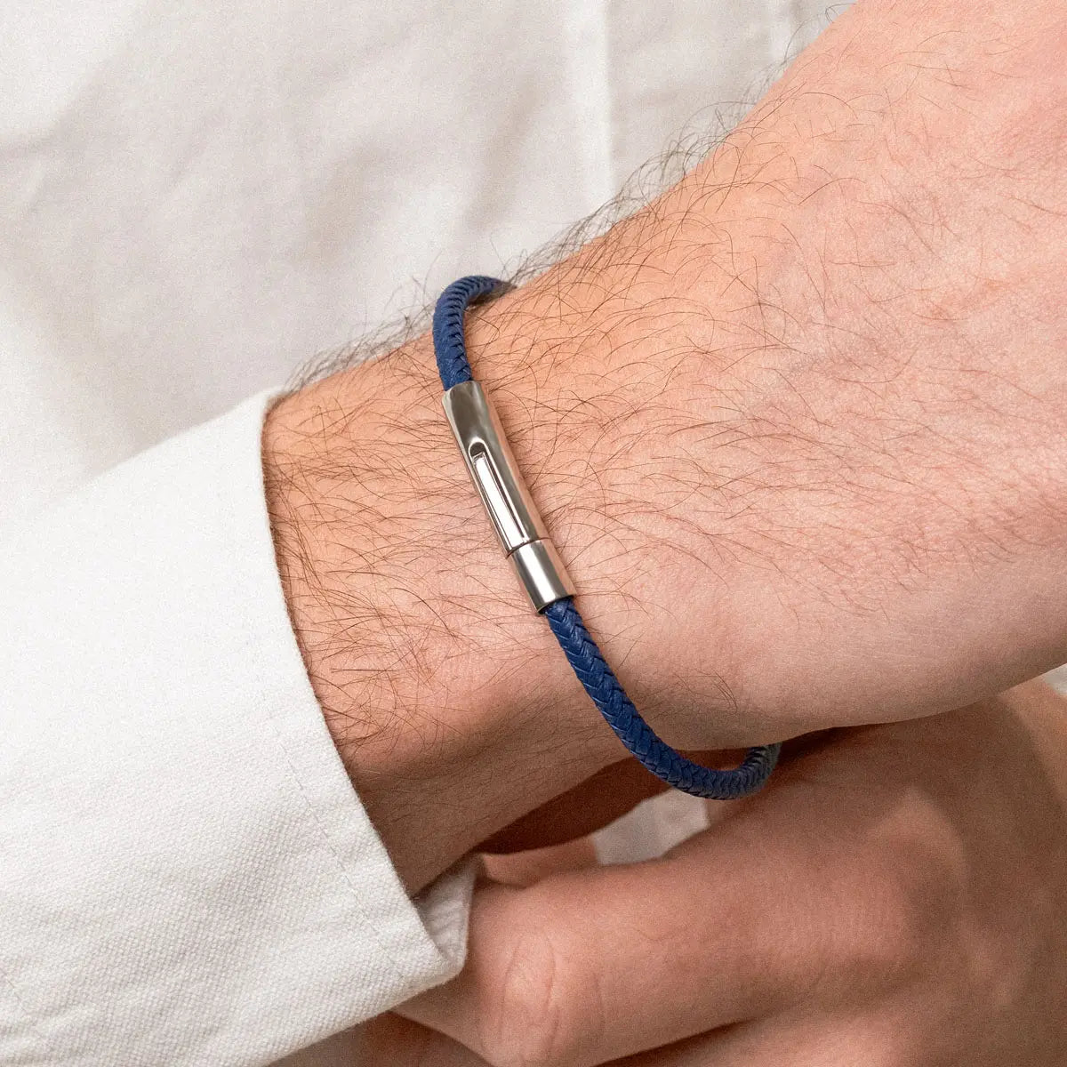 Bracelet en cuir bleu - Acier
