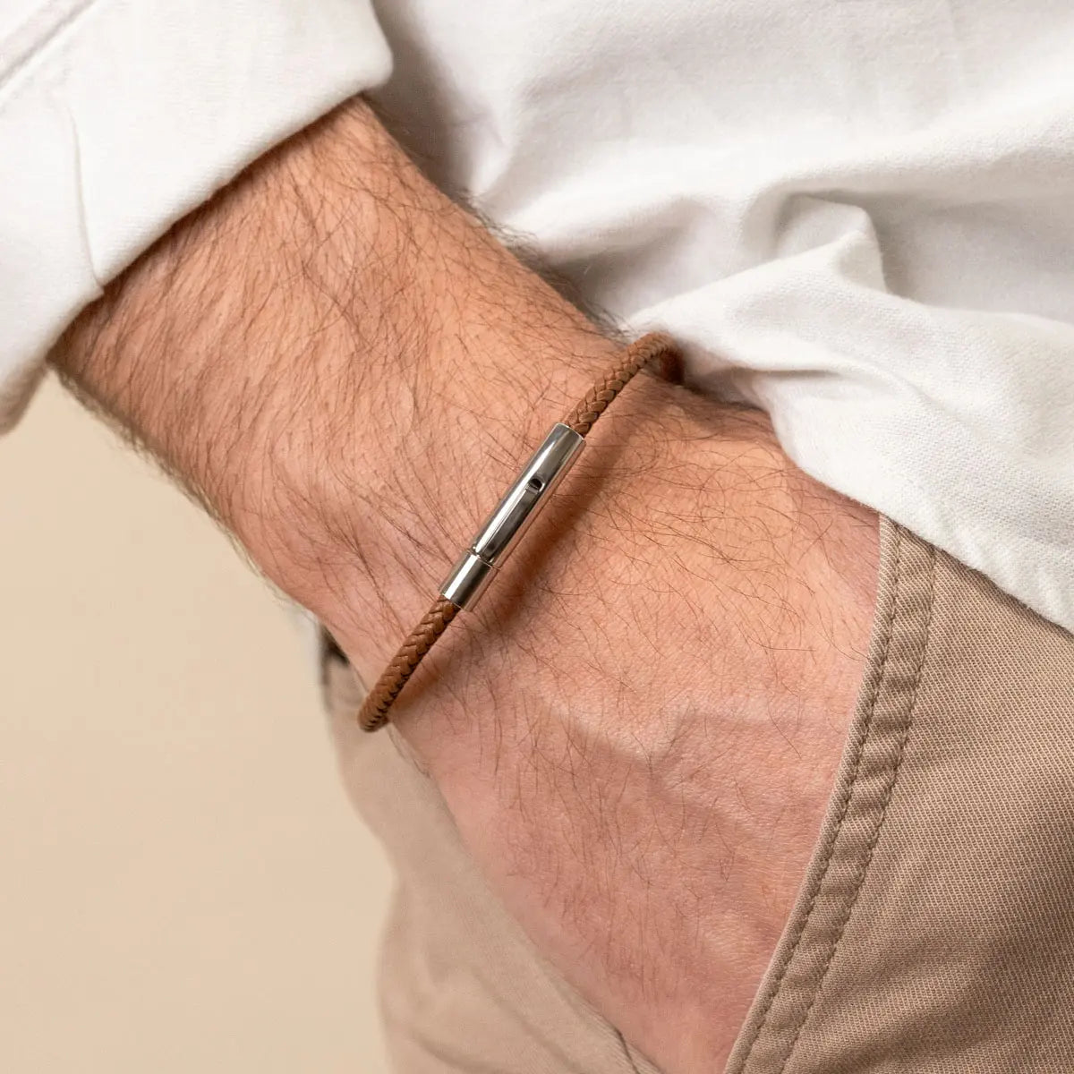 Bracelet en cuir marron - Acier