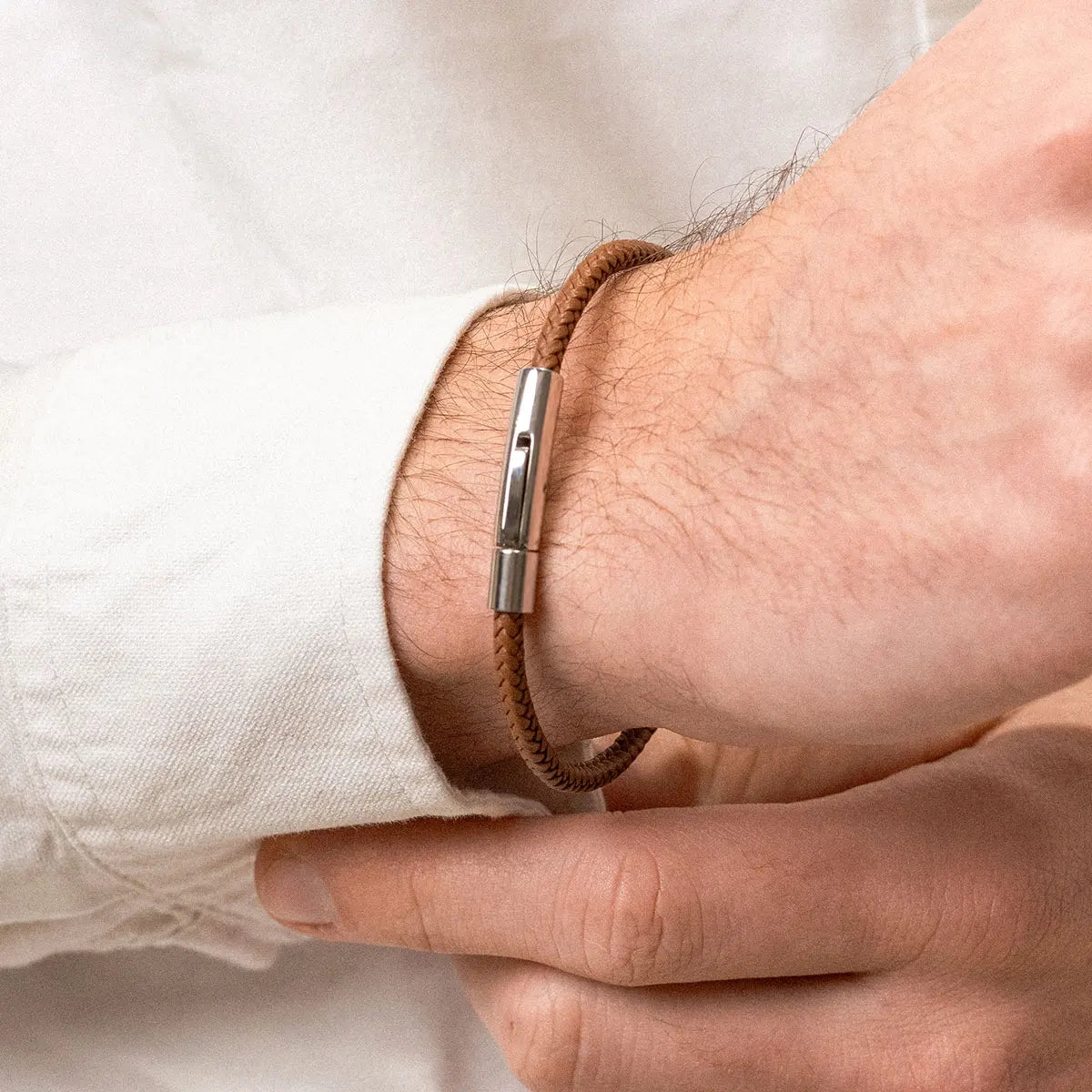 Bracelet en cuir marron - Acier