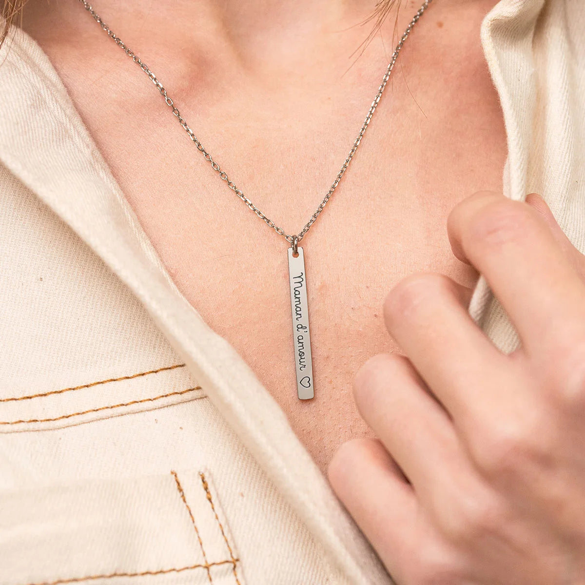 Collier plaque fine à personnaliser - Acier