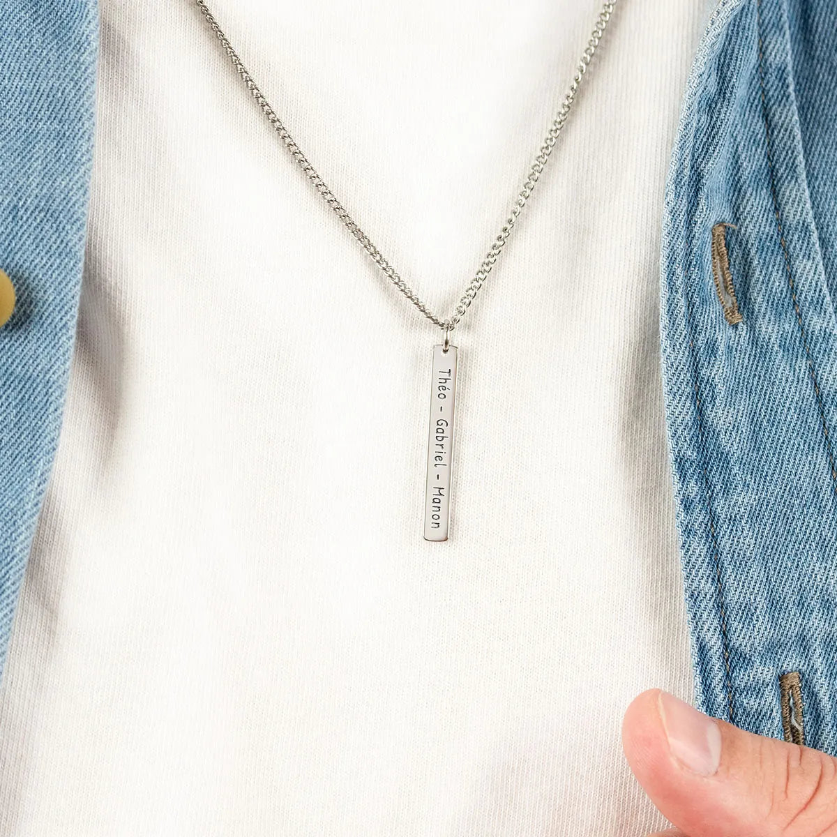 Collier homme barre à personnaliser - Acier