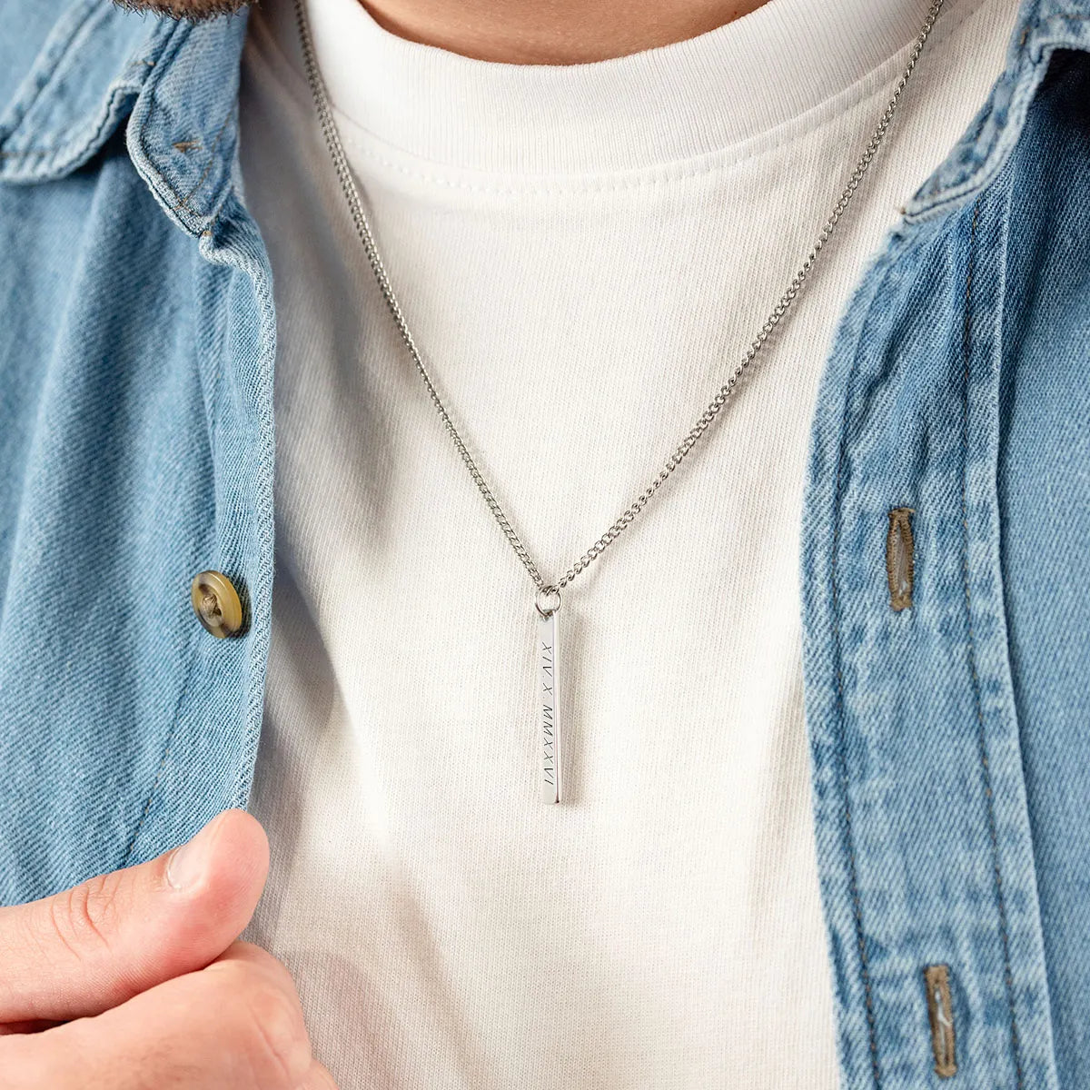 Collier homme barre à personnaliser - Acier