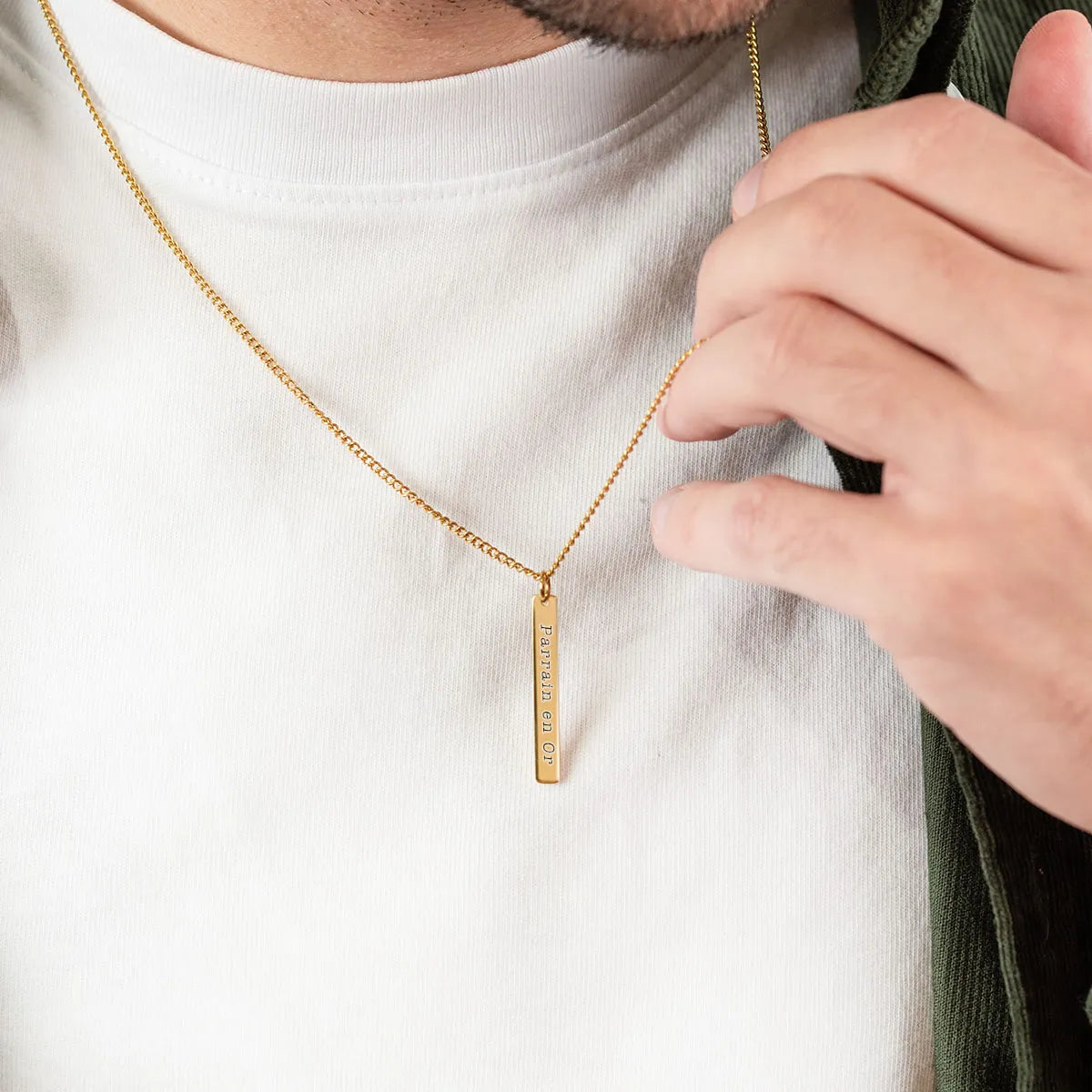 Collier homme barre à personnaliser - Doré