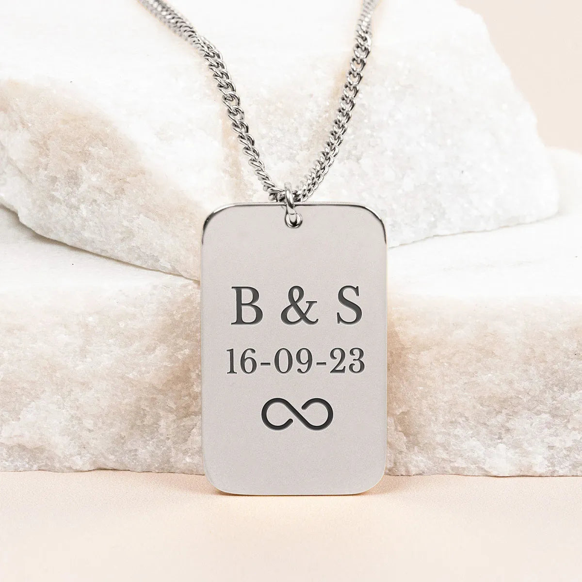 Collier homme plaque militaire rectangulaire à personnaliser - Acier