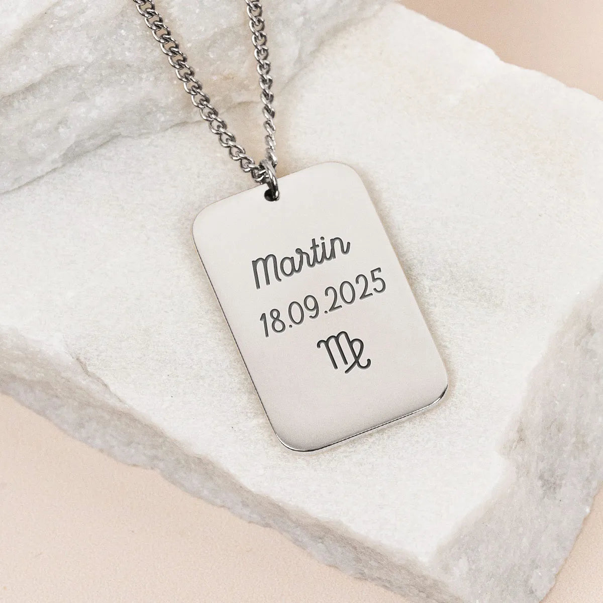 Collier homme plaque militaire rectangulaire à personnaliser - Acier
