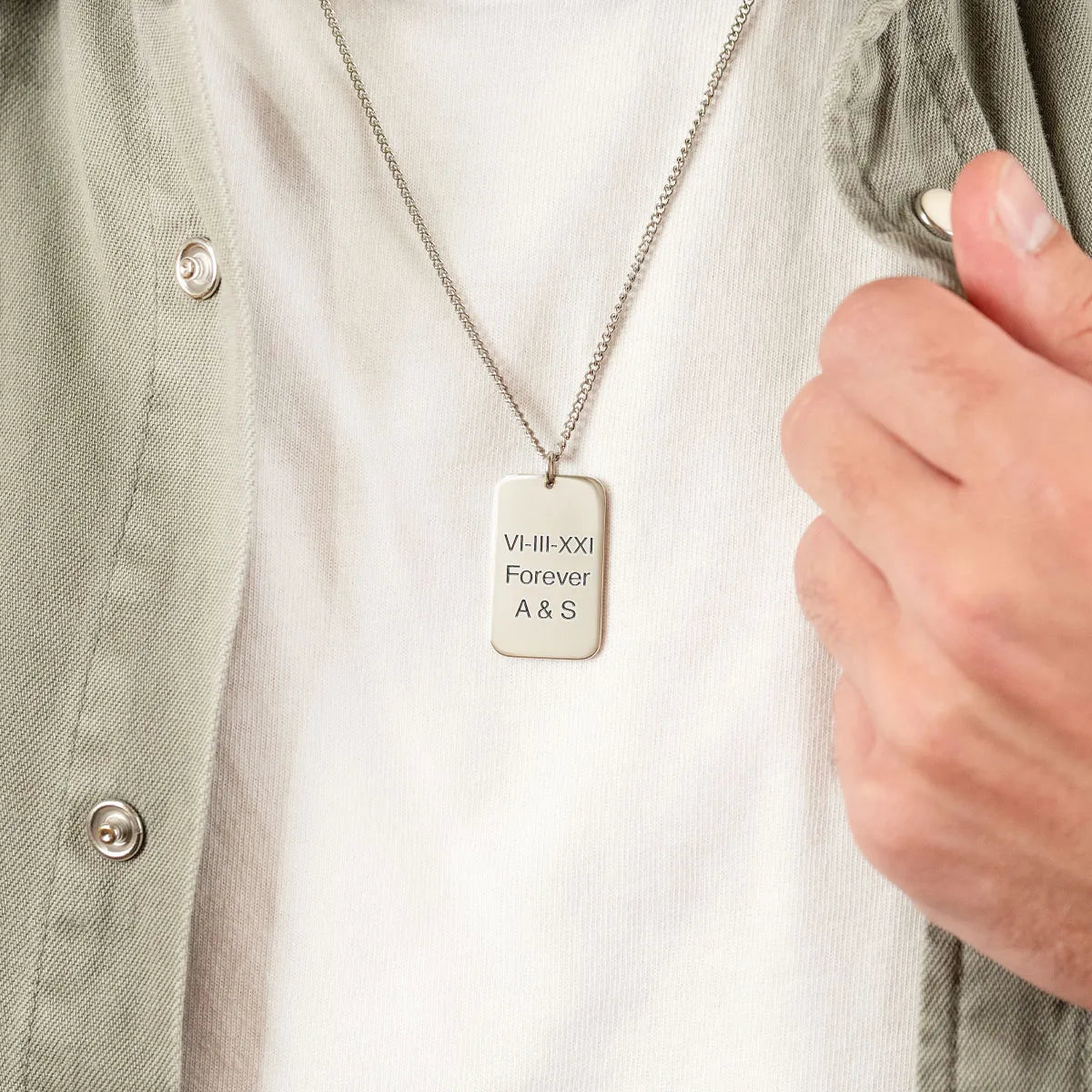Collier homme plaque militaire rectangulaire à personnaliser - Acier